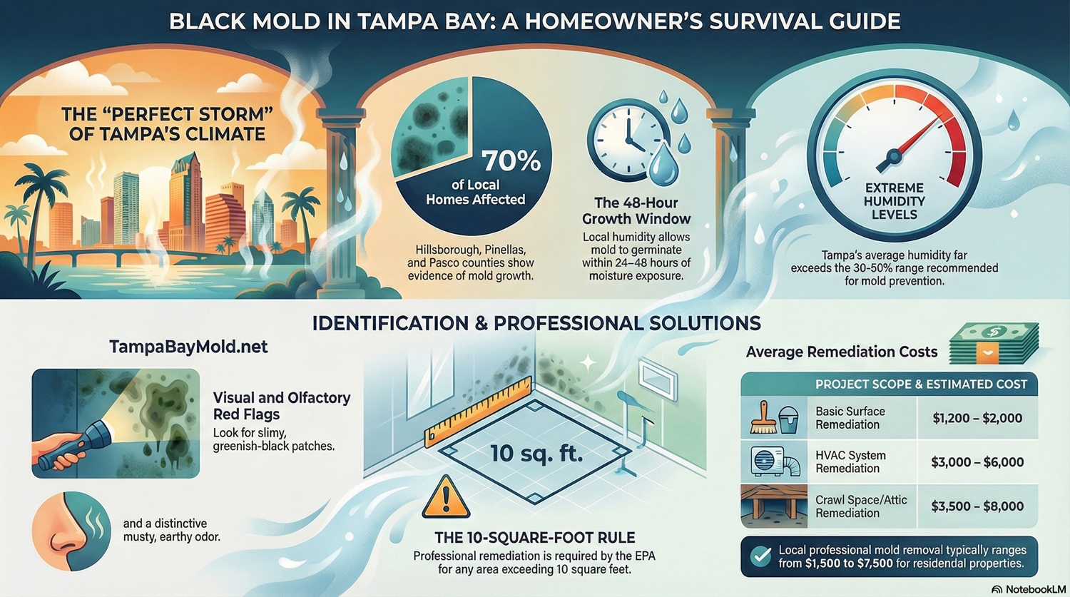Black mold example common in Tampa Bay homes