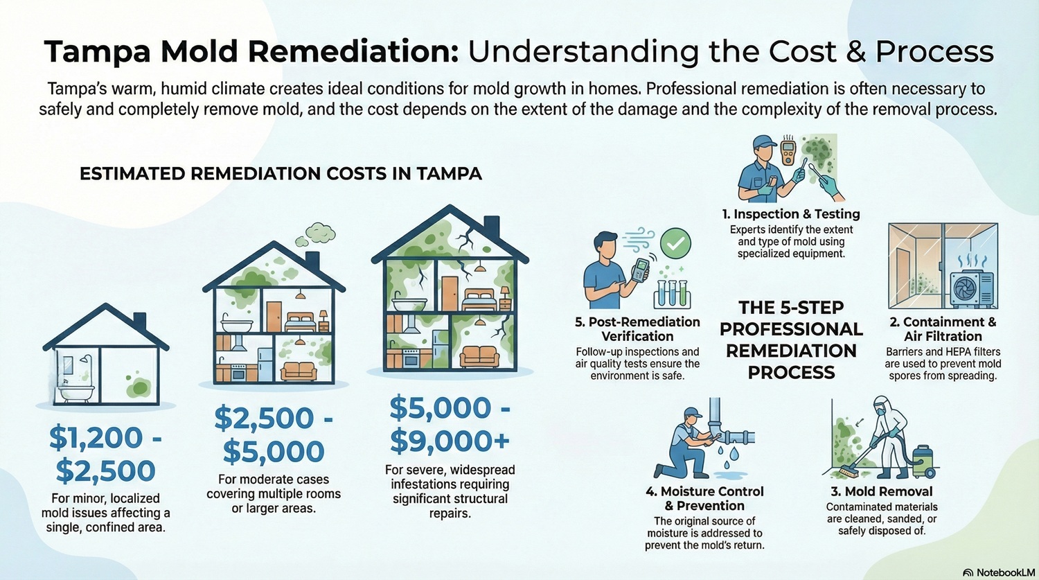 Cost ranges to remove mold in Tampa homes after testing